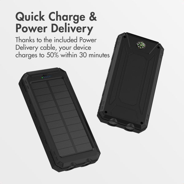 imoshion Solar Powerbank 10,000 mAh - Solar-Powered Wireless Powerbank - Quick Charge and Power Delivery - Black