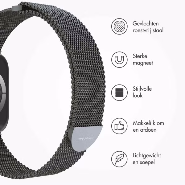 imoshion Milanees magnetisch bandje Apple Watch Series 1 - 9 / SE (38/40/41 mm) | Series 10 / 11 (42 mm) - Maat S - Space Grey