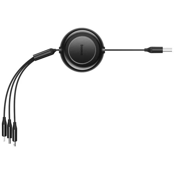 Baseus Bright Mirror 2 Series 3-in-1 oprolbare kabel - USB-A naar USB-C / Lightning / Micro USB - Zwart