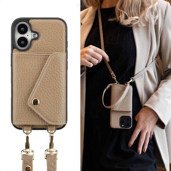 Selencia Sera Telefoonhoes met Koord en Envelop Pashouder Apple iPhone 16 - Taupe
