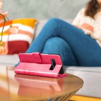 Klavertje Bloemen Bookcase Samsung Galaxy A01 - Fuchsia