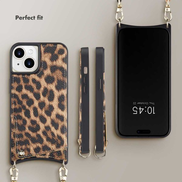 Selencia Nova Phone Case with Cord and Card Holder Apple iPhone 15 - Leopard
