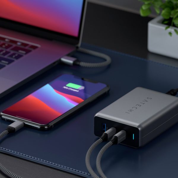 Satechi USB-C 100 watt GaN Compact Charger | Compacte snellader met verlengsnoer - Space Gray