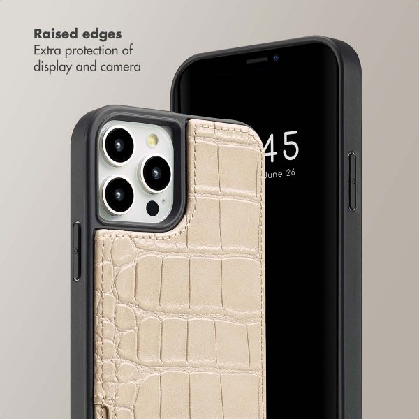 Selencia Nova Croco Phone Case with Cord and Card Holder Apple iPhone 12 (Pro) - Beige
