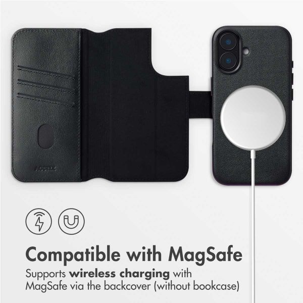 Accezz 2-in-1 Leather Bookcase with MagSafe Apple iPhone 16 - Onyx Black