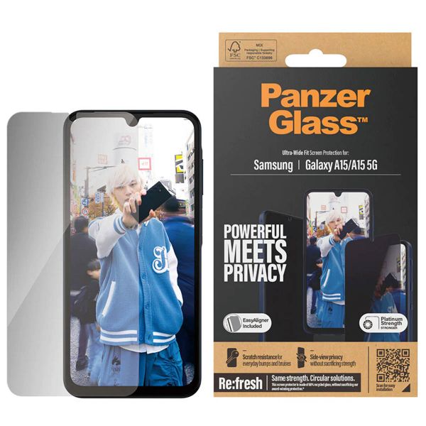 PanzerGlass Privacy Ultra-Wide Fit Anti-Bacterial Screenprotector incl. applicator Samsung Galaxy A15 (5G)