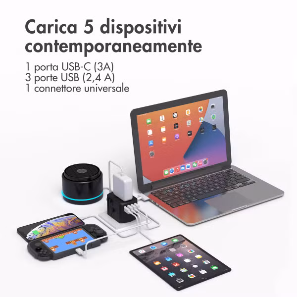imoshion Universele wereldstekker - 3x USB-C & USB-A - Zwart