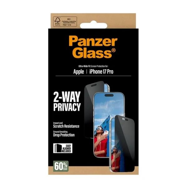 PanzerGlass Privacy Ultra-Wide Fit Anti-Bacterial Screenprotector incl. applicator Apple iPhone 17 Pro