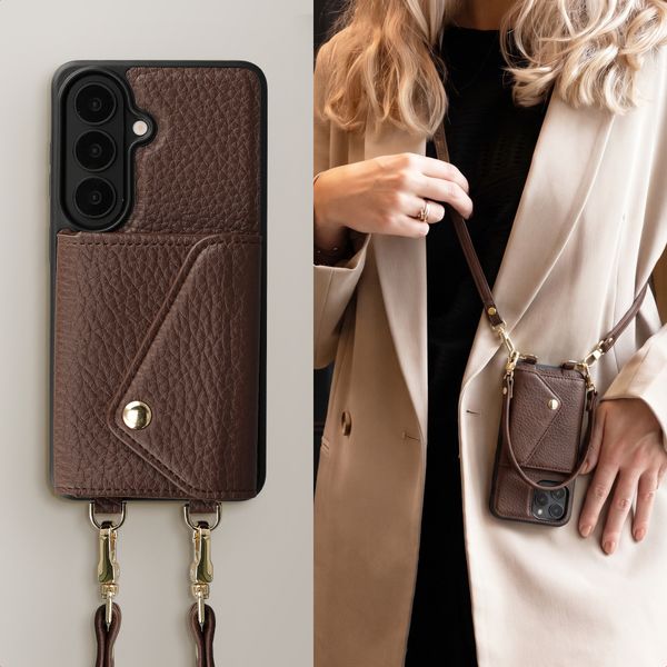Selencia Sera Telefoonhoes met Koord en Envelop Pashouder Samsung Galaxy S26 - Chocolate Brown