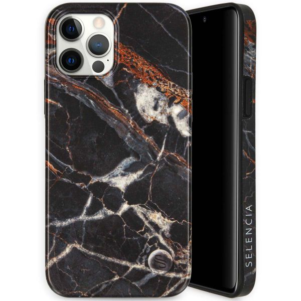 Selencia Aurora Fashion Backcover iPhone 12 (Pro) - Duurzaam hoesje - 100% gerecycled - Zwart Marmer