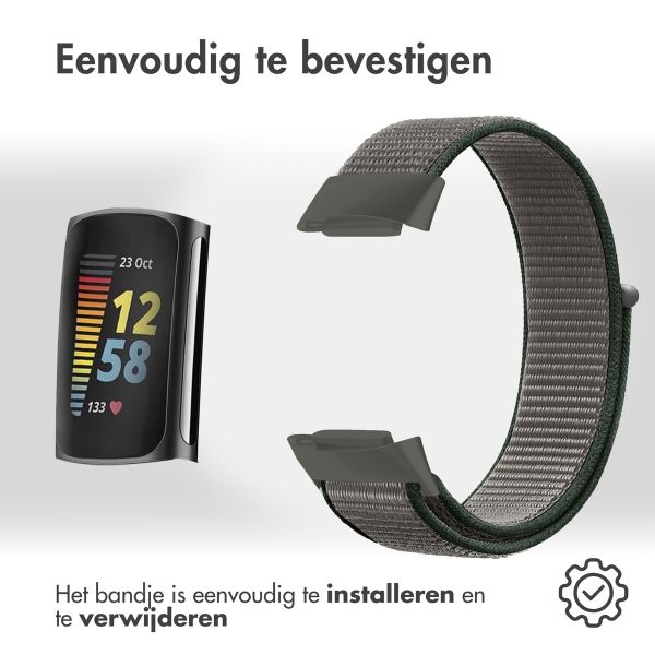 imoshion Nylon bandje Fitbit Charge 5 / Charge 6 - Maat S - Donkergrijs