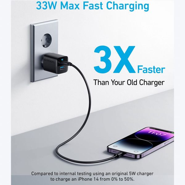 Anker Wall Charger 323 | 33 Watt snellader - USB-A + USB-C - Zwart