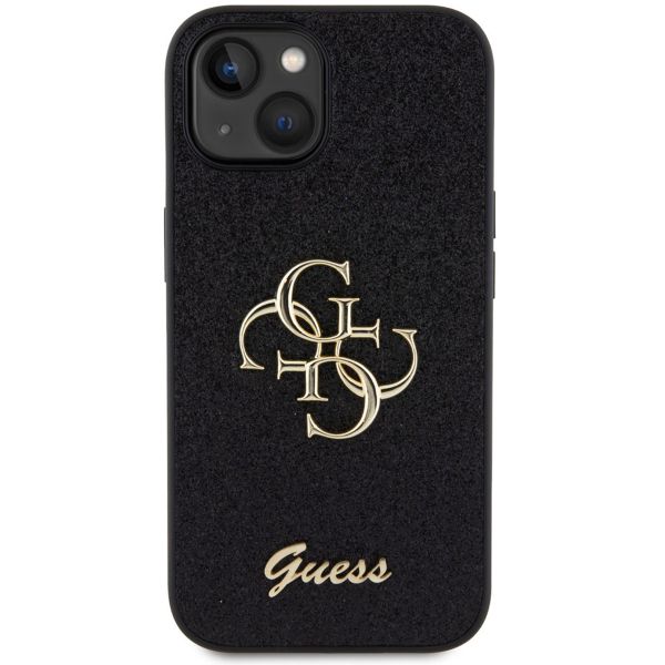 Guess 4G Metal Logo Glitter Backcover Apple iPhone 15 - Zwart