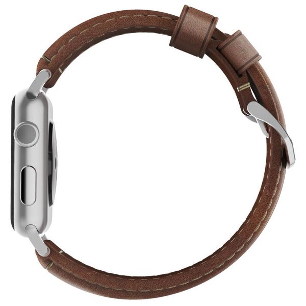 Nomad Traditional Band van leder Apple Watch Series 1 t/m 10 / SE / Ultra (2) (44/45/46/49 mm) - Bruin/Zilver