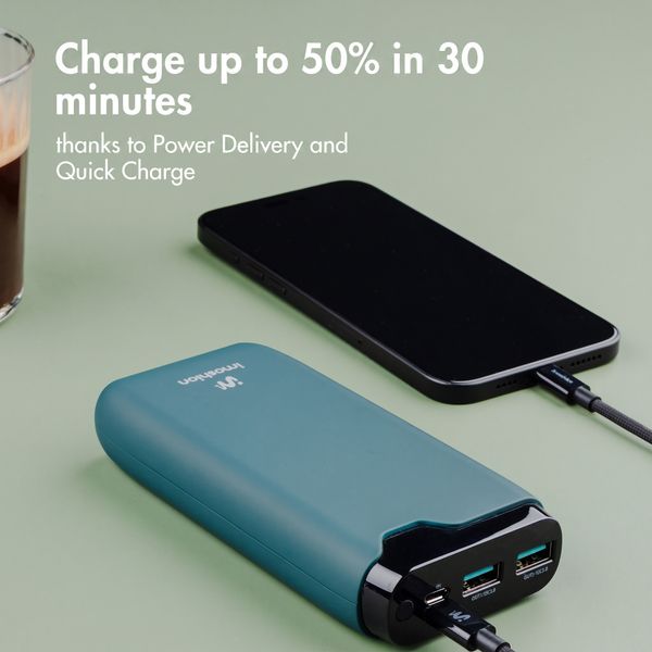 imoshion Power bank 20,000 mAh - 22.5W Fast charger - USB-C / USB-A - Petrol Green