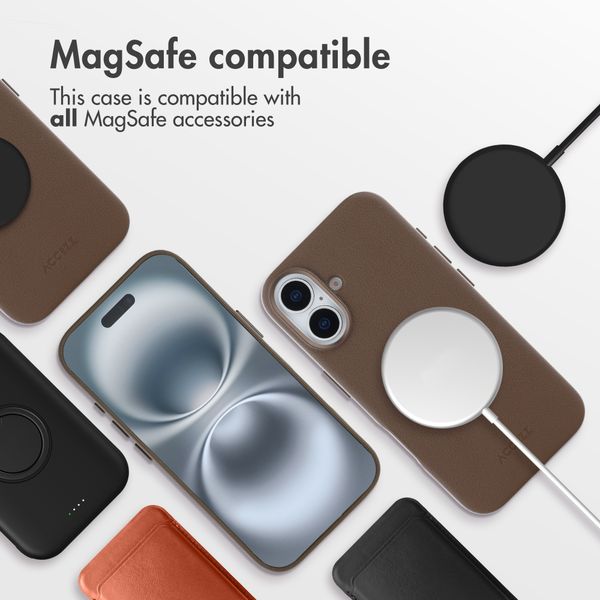 Accezz Leather Back Cover with MagSafe Apple iPhone 16 - Coffee Brown