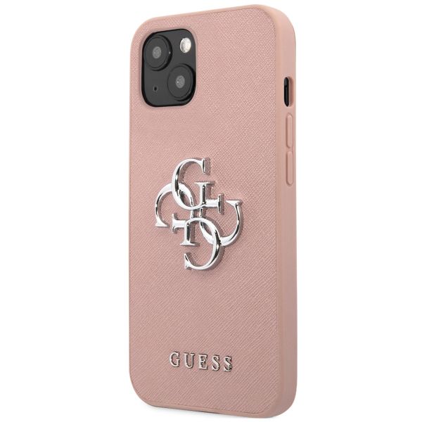 Guess 4G Metal Logo Saffiano Backcover Apple iPhone 13 - Roze