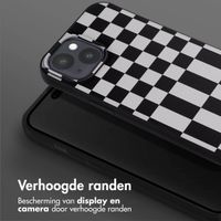 Selencia Siliconen design hoesje met afneembaar koord iPhone 15 - Irregular Check Black