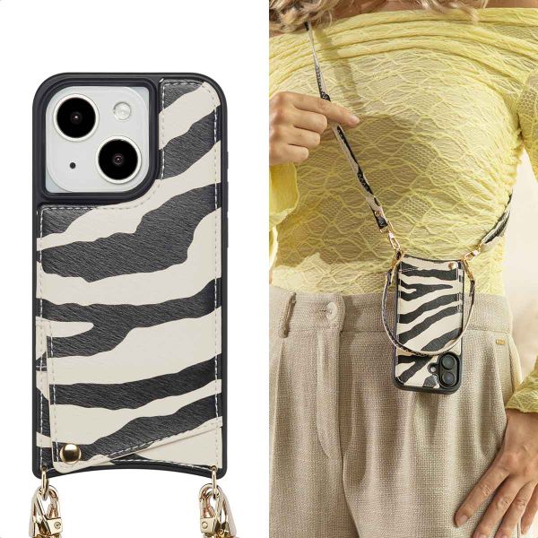 Selencia Nova Telefoonhoes met Koord en Pashouder Apple iPhone 15 - Zazzy Zebra