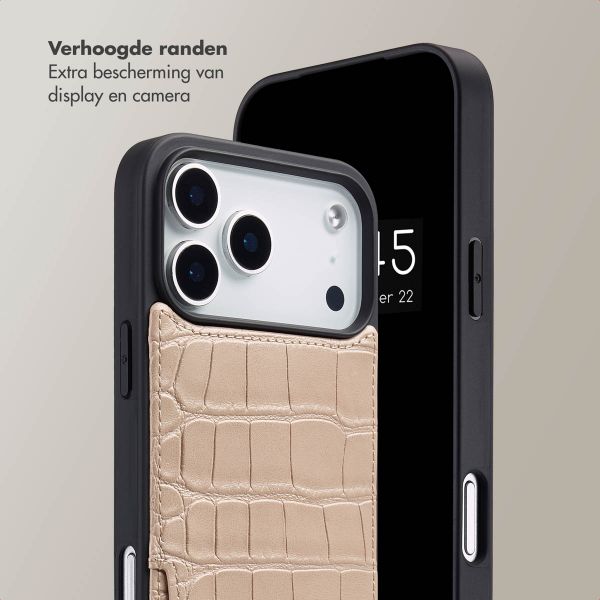 Selencia Nova Croco Telefoonhoes met Koord en Pashouder Apple iPhone 17 Pro Max - Beige