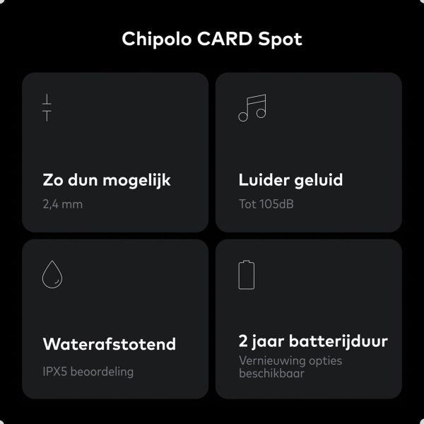 Chipolo Card Spot - Bluetooth tracker voor iOS - 1 pack - Zwart