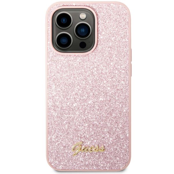 Guess Glitter Flakes Backcover iPhone 14 Pro Max - Roze