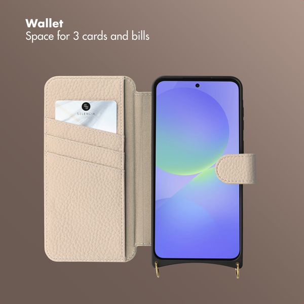 Selencia Riva Bookcase with MagSafe and phone strap Samsung Galaxy A37 (5G) - Beige
