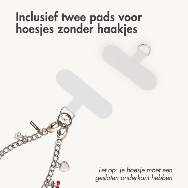 Selencia Rivièra MagSafe Backcover met afneembare haakjes voor de Apple iPhone 15 - Sorbet Pink + Chain Charm - Silver