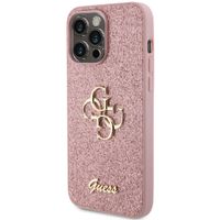 Guess 4G Metal Logo Glitter Backcover Apple iPhone 15 Pro Max - Roze