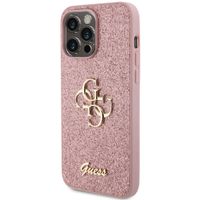 Guess 4G Metal Logo Glitter Backcover iPhone 15 Pro Max - Roze