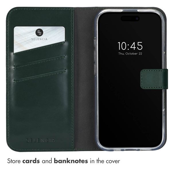 Selencia Genuine Leather Book Case Apple iPhone 16 - Green