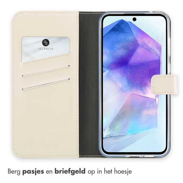 Selencia Echt Leren Bookcase Samsung Galaxy A55 - Greige