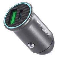 imoshion Mini autolader 2 poorten - Quick Charge - Power Delivery - 60 Watt + Braided USB-A naar USB-C kabel - 0.5 meter - Zwart