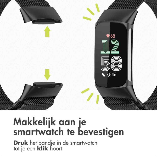 imoshion Milanees magnetisch bandje Fitbit Charge 5 - Maat M - Zwart