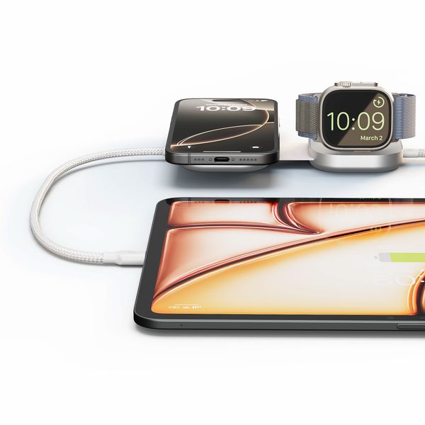 Zens Pro 3 USB-C Kabel met Draadloze Oplader voor telefoon / earbuds / Apple Watch - MagSafe en Qi2 - Wit