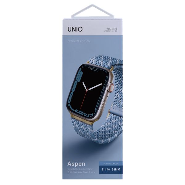 Uniq Aspen Designer Edition Braided bandje Apple Watch Series 1 t/m 9 / SE (38/40/41 mm) | Series 10 / 11 (42 mm) - Cerulean Blue