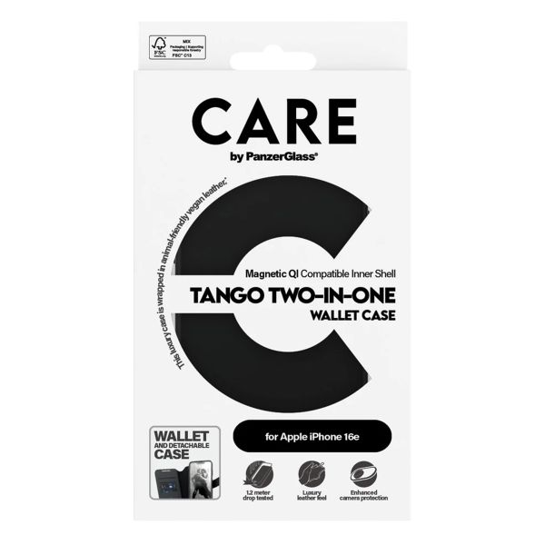 CARE by PanzerGlass Tango 2 in 1 Wallet Case MagSafe Apple iPhone 16e - Black