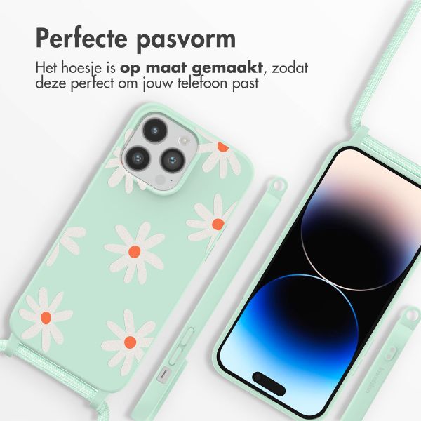 imoshion Siliconen design hoesje met koord iPhone 14 Pro - Green Flower Distance