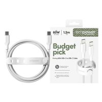 Empower by PanzerGlass Racing USB-C naar USB-C Oplaadkabel - 60W - 1,2 meter - Silver White