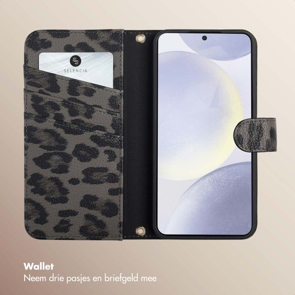 Selencia Sabi Bookcase met Panterprint Samsung Galaxy S24 / S25 - Midnight Black