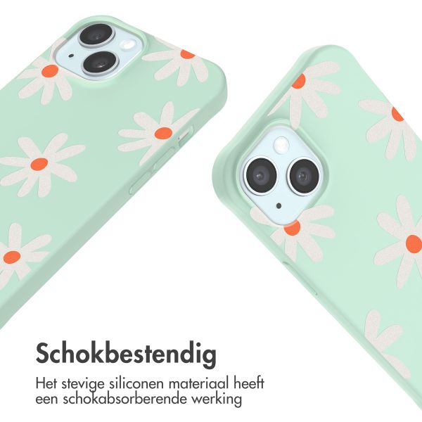 imoshion Siliconen design hoesje met koord iPhone 15 - Green Flower Distance