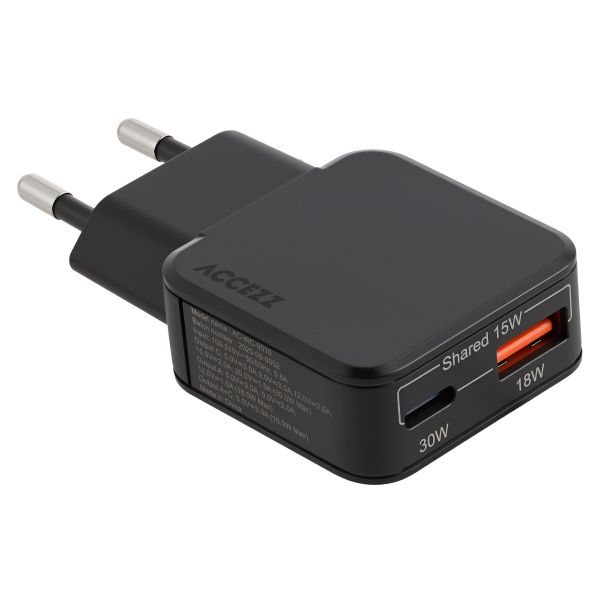 imoshion Powerbank 27.000 mAh + Accezz Ultra Slim GaN Oplader + Accezz USB-C naar USB-C kabel - 1 meter - Zwart