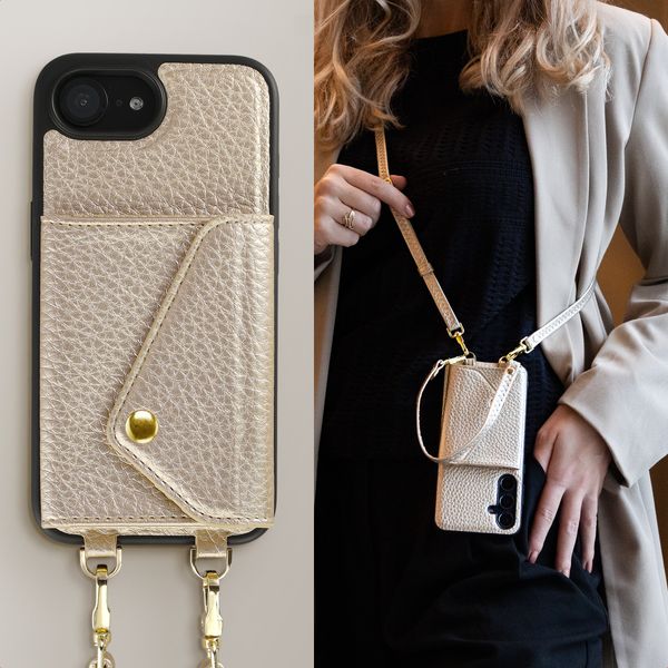 Selencia Sera Telefoonhoes met Koord en Envelop Pashouder Apple iPhone 17e / 16e - Champagne