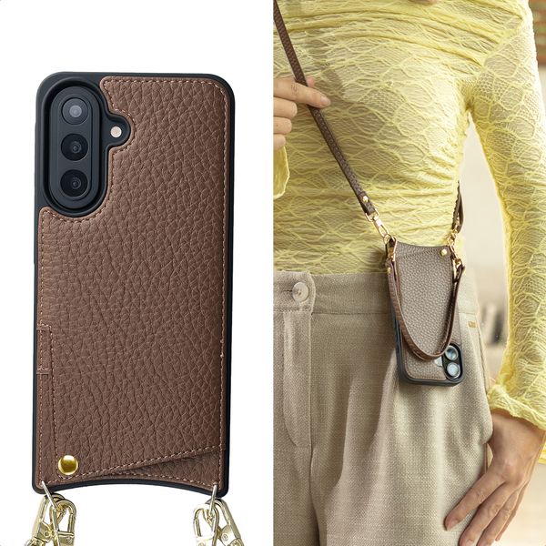 Selencia Nova Telefoonhoes met Koord en Pashouder Samsung Galaxy A57 (5G) - Mocha Brown