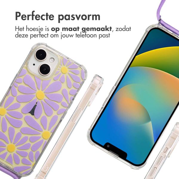 imoshion Design hoesje met koord Apple iPhone 15 - Tropical Violet Flowers Connect