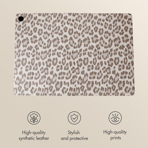 Selencia Sabi Bookcase with Leopard Print Samsung Galaxy Tab A11 Plus - Soft Ivory