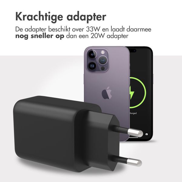 Accezz Power Plus Wall Charger - Oplader USB-C & USB aansluiting - Power Delivery - 33W - Zwart