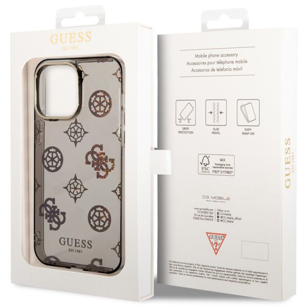 Guess Peony Glitter Backcover iPhone 14 Pro Max - Zwart