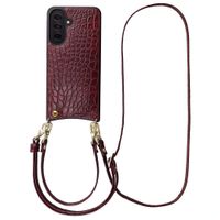 Selencia Nova Croco Phone Case with Cord and Card Holder Samsung Galaxy A37 (5G) - Burgundy