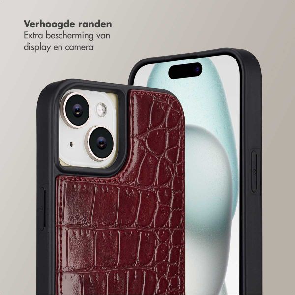 Selencia Nova Croco Telefoonhoes met Koord en Pashouder Apple iPhone 15 - Burgundy